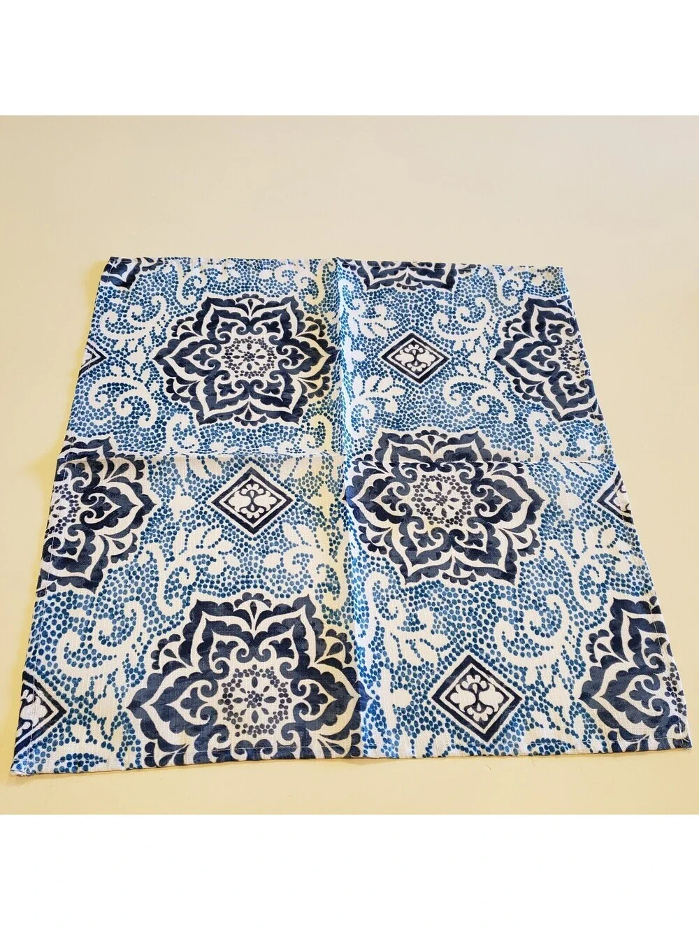 Waverly Napkins Blue White Batik Style Boho Polyester 18x18 Mandala QTY 8